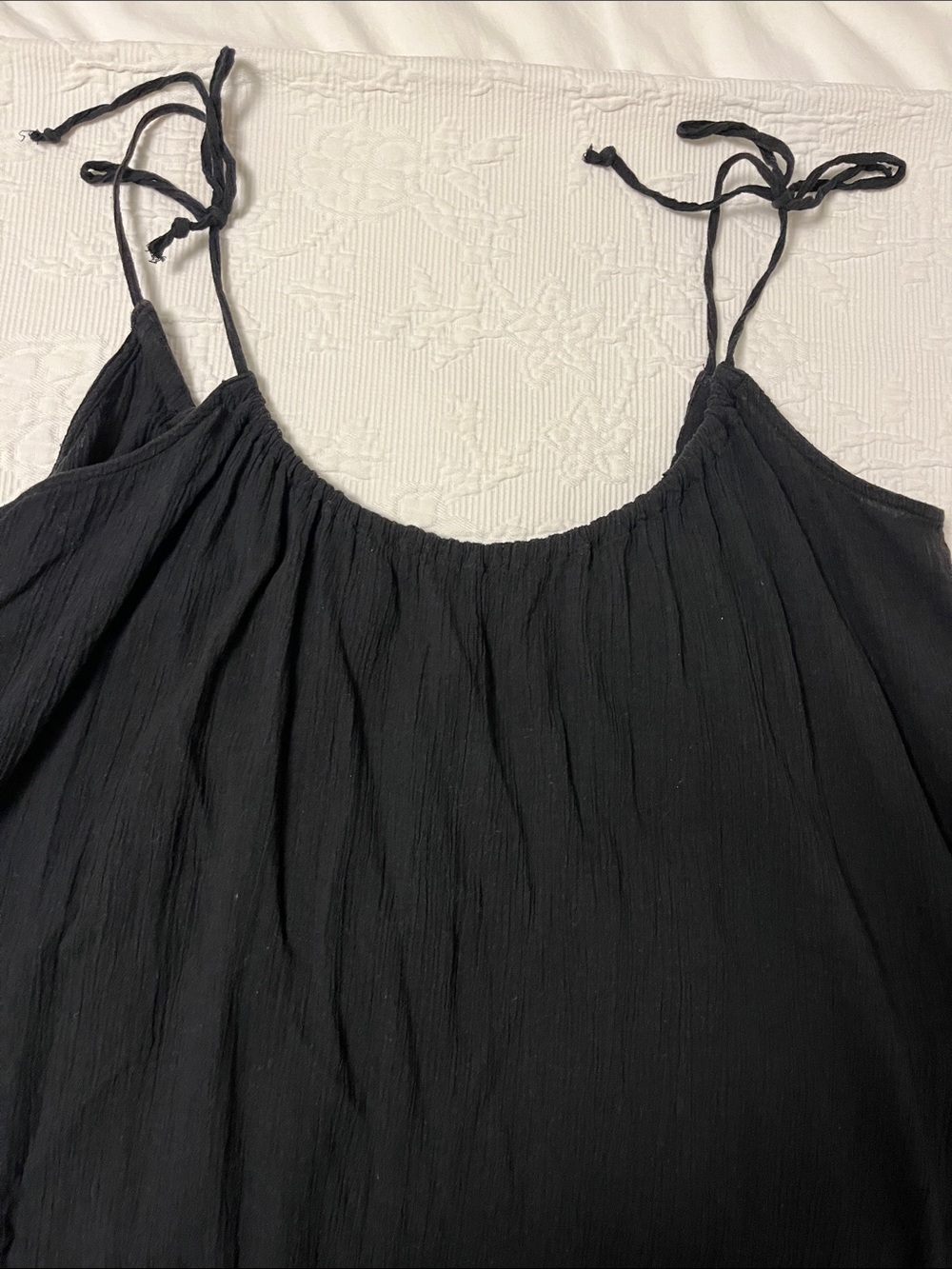 Women's Black Boho-Style Tie-Strap Tank Top